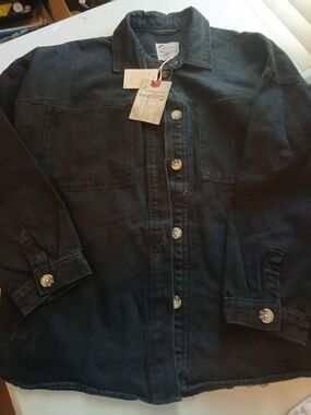 Men's Stoosh Vintage-Styled Black Denim Jacket with Buttons Size L New With Tags